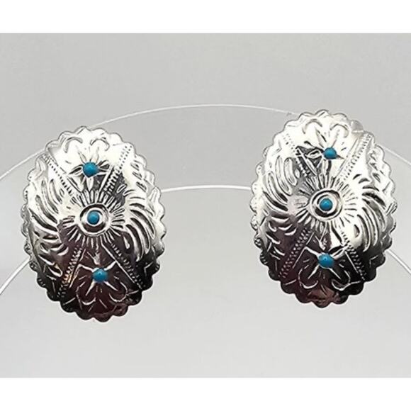 Southwestern Turquoise Sterling Silver Earrings 1.6 G